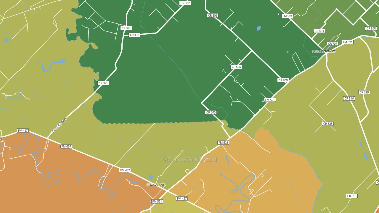 Cedar Lane, TX Map of Robbery Rates
