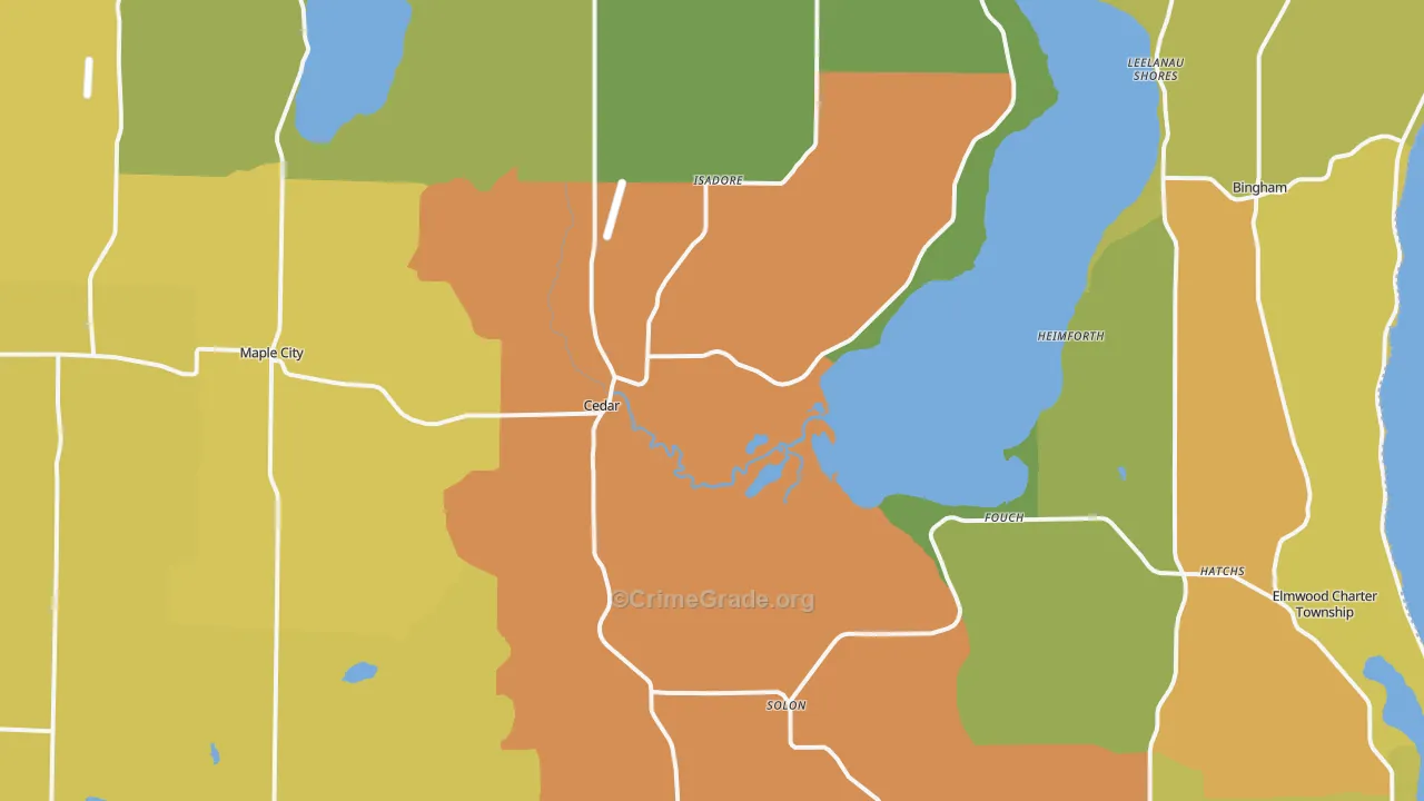 Cedar, MI Map of Robbery Rates