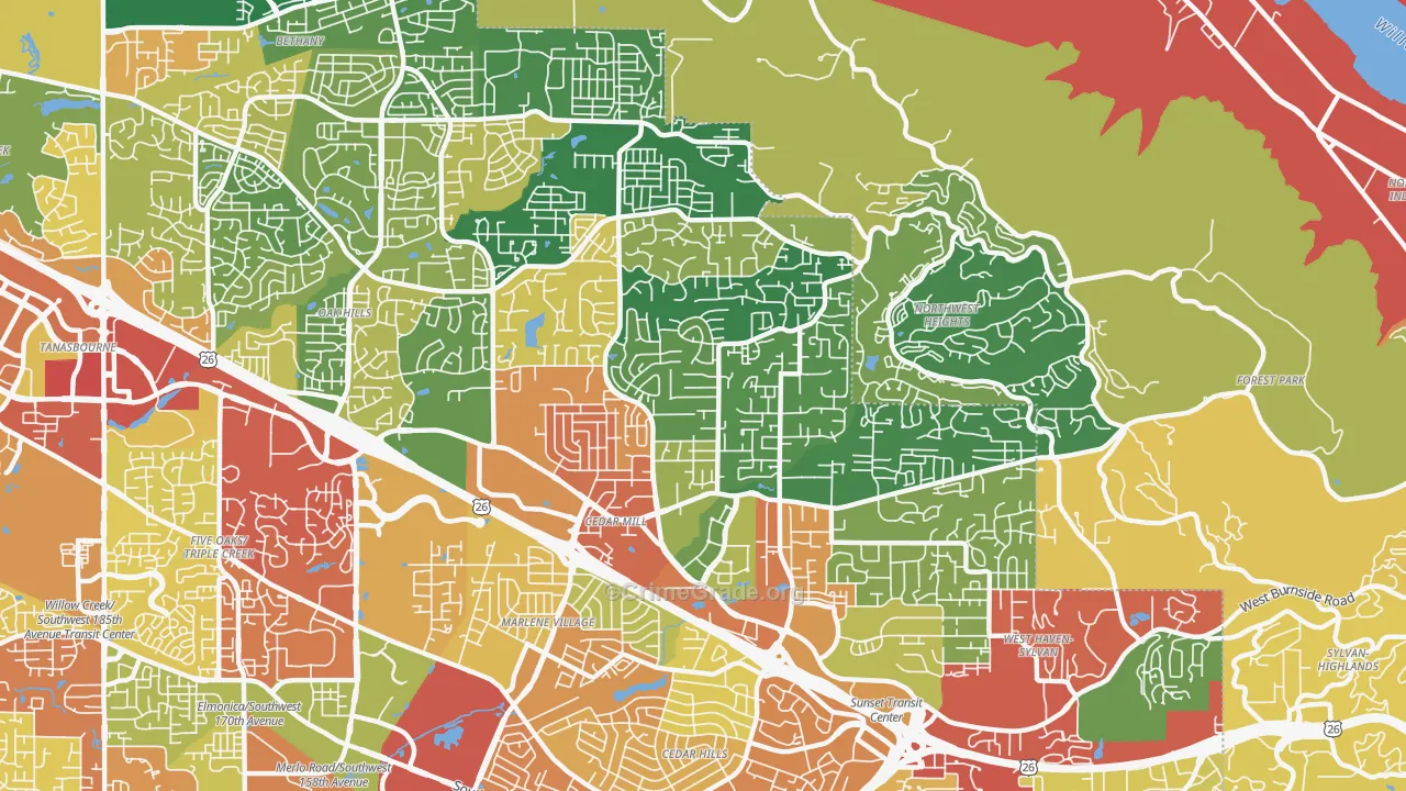 Cedar Mill, OR Map of Robbery Rates