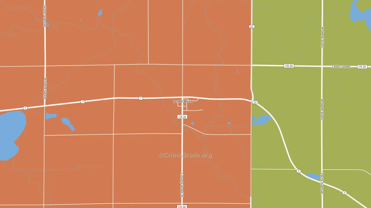 Cedar Mills, MN Map of Robbery Rates