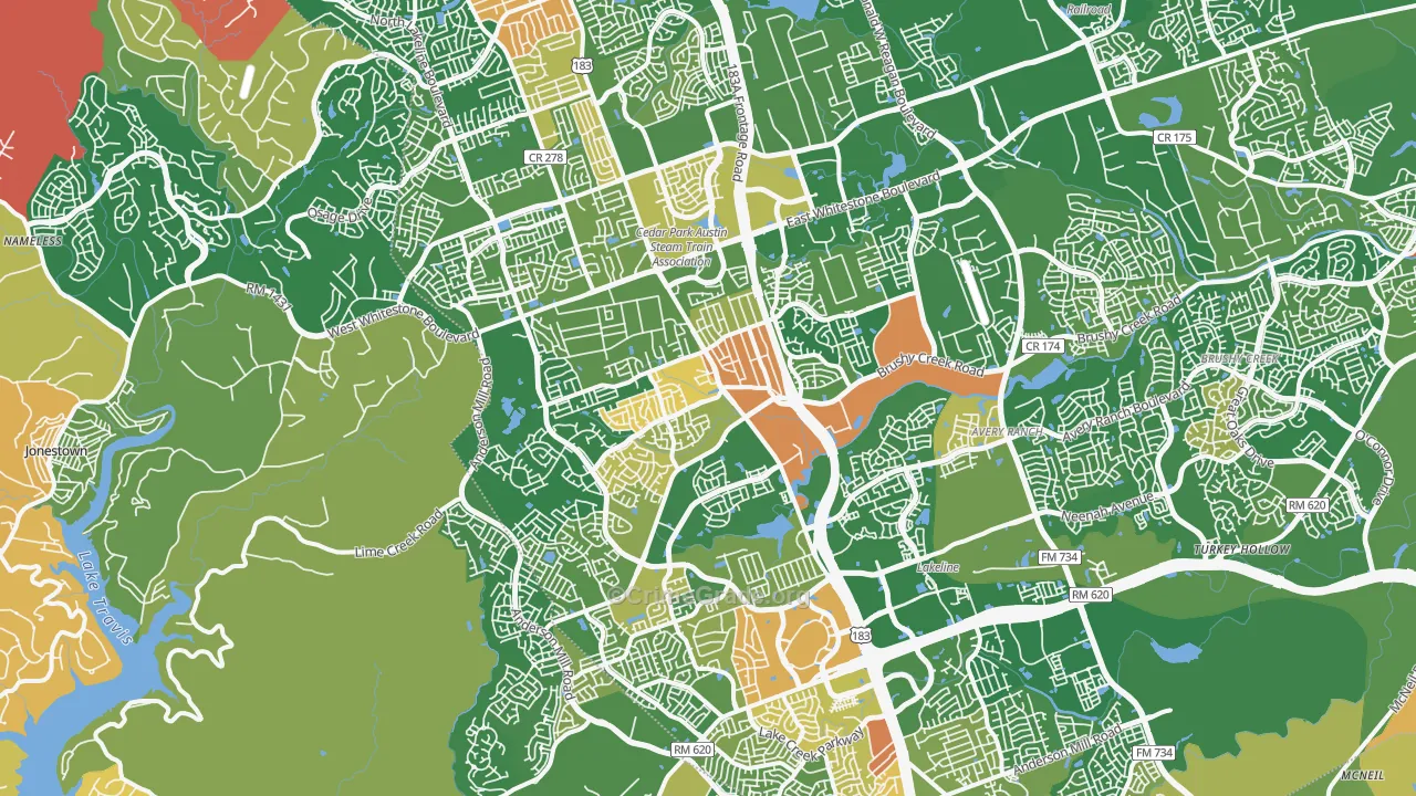 Cedar Park, TX Map of Robbery Rates