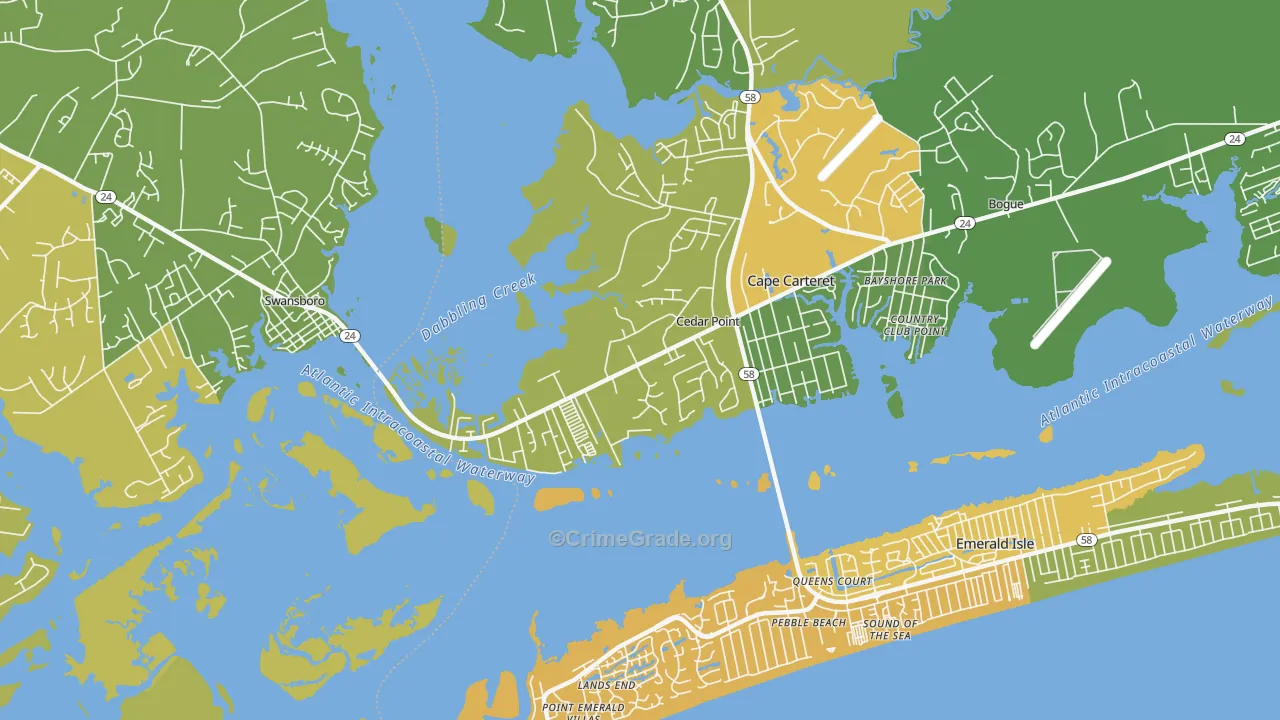 Cedar Point, NC Map of Robbery Rates