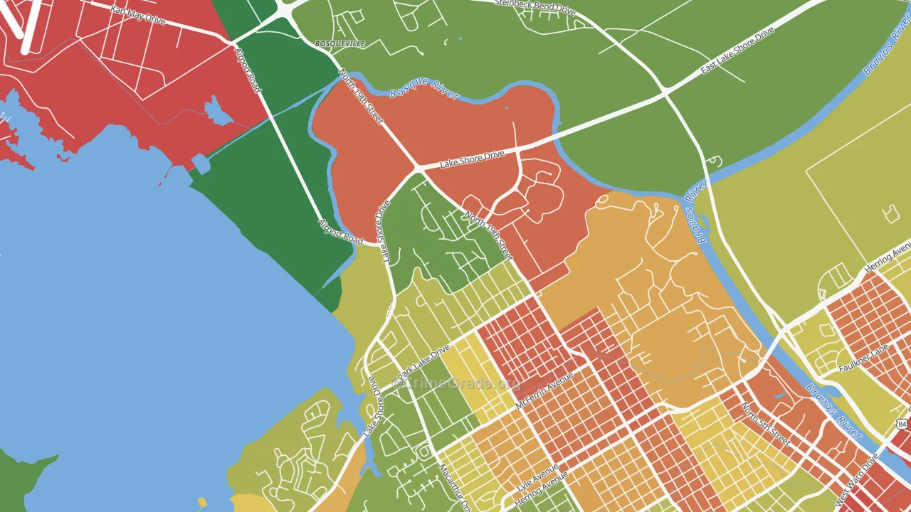 Cedar Ridge, Waco, TX Map of Robbery Rates