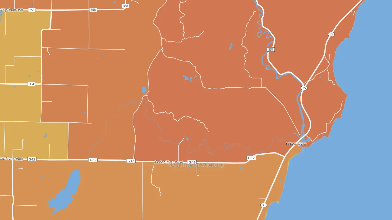 Cedar River, MI Map of Robbery Rates