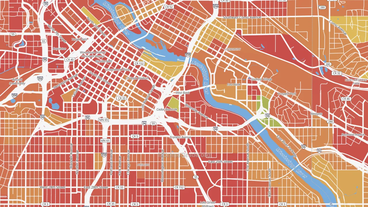Cedar-Riverside, Minneapolis, MN Map of Robbery Rates