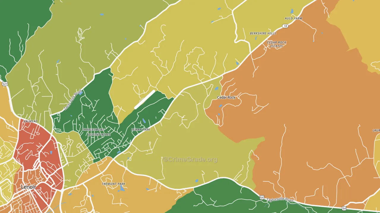 Cedar Rock, NC Map of Robbery Rates