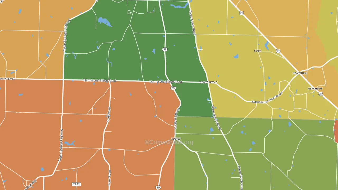 Cedar Springs, GA Map of Robbery Rates