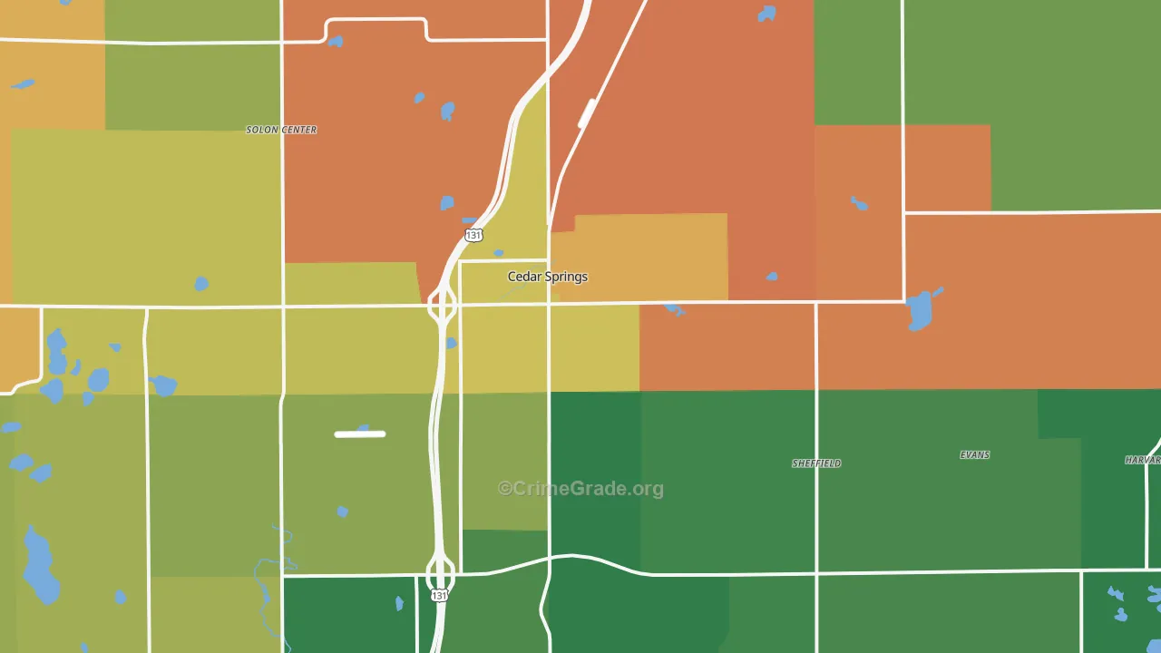 Cedar Springs, MI Map of Robbery Rates