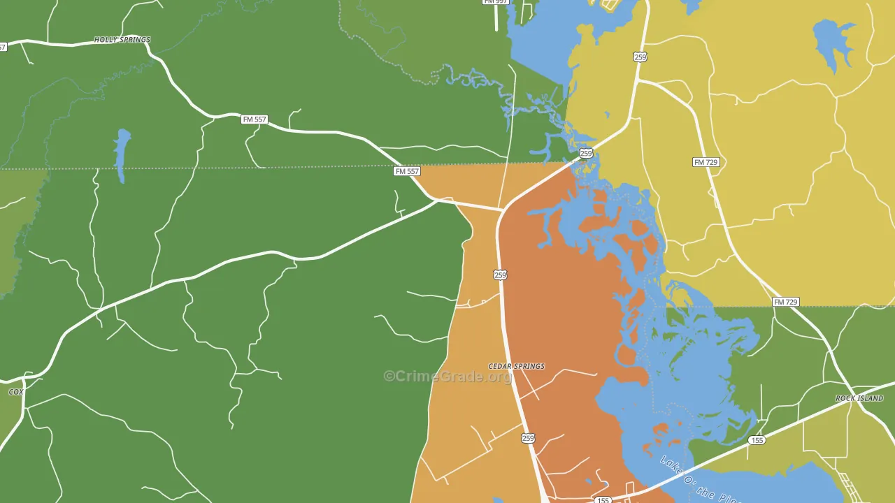 Cedar Springs, TX Map of Robbery Rates