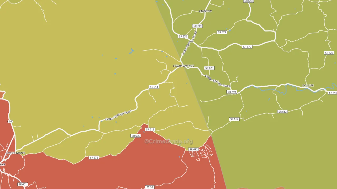 Cedar Springs, VA Map of Robbery Rates