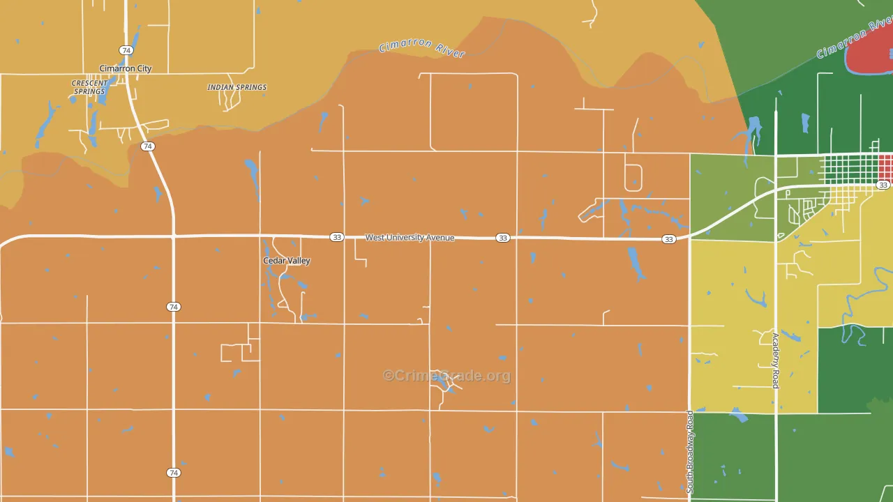 Cedar Valley, OK Map of Robbery Rates