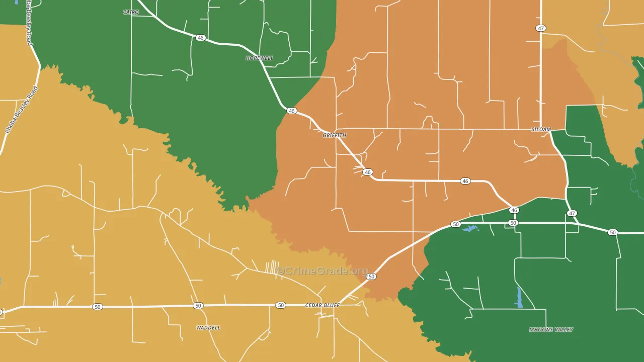 Cedarbluff, MS Map of Robbery Rates