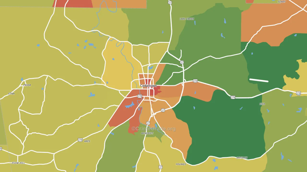 Cedartown, GA Map of Robbery Rates
