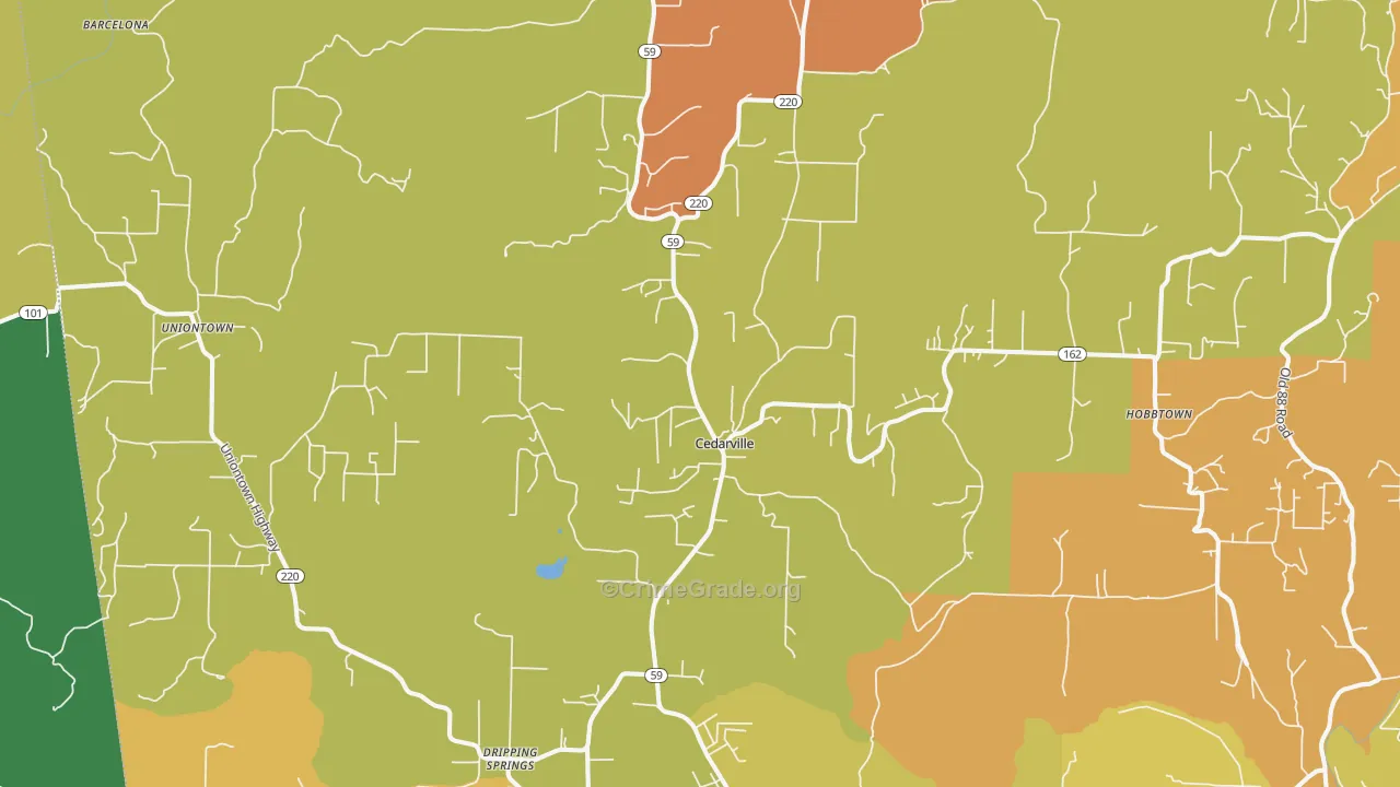 Cedarville, AR Map of Robbery Rates