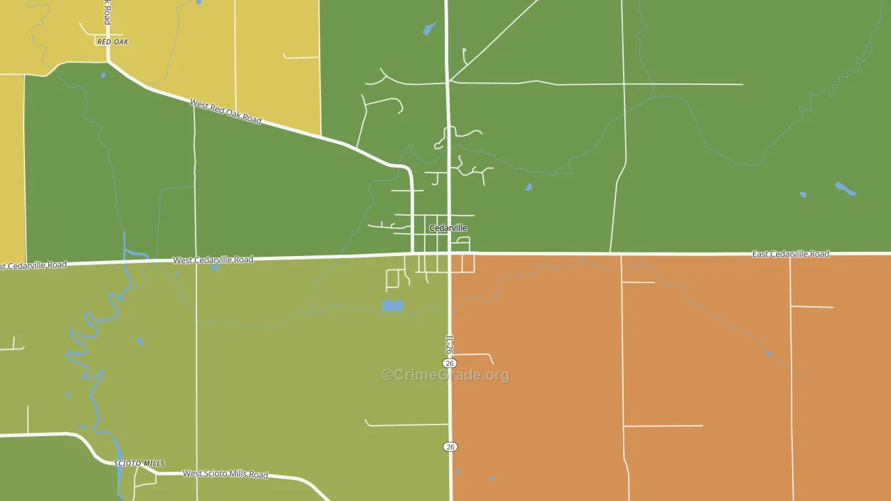 Cedarville, IL Map of Robbery Rates