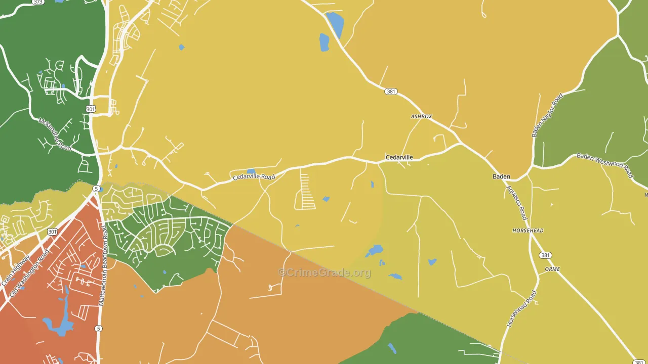 Cedarville, MD Map of Robbery Rates