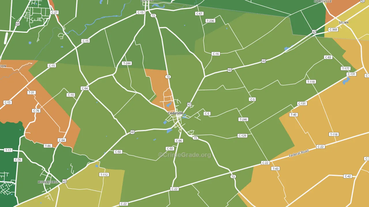 Cedarville, OH Map of Robbery Rates