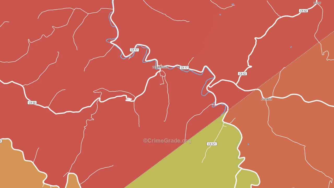 Cedarville, WV Map of Robbery Rates