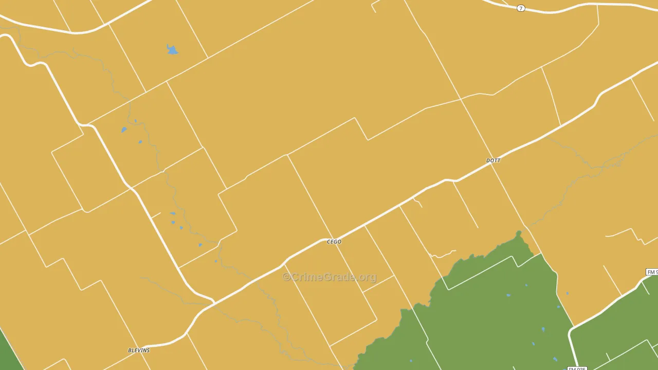 Cego, TX Map of Robbery Rates