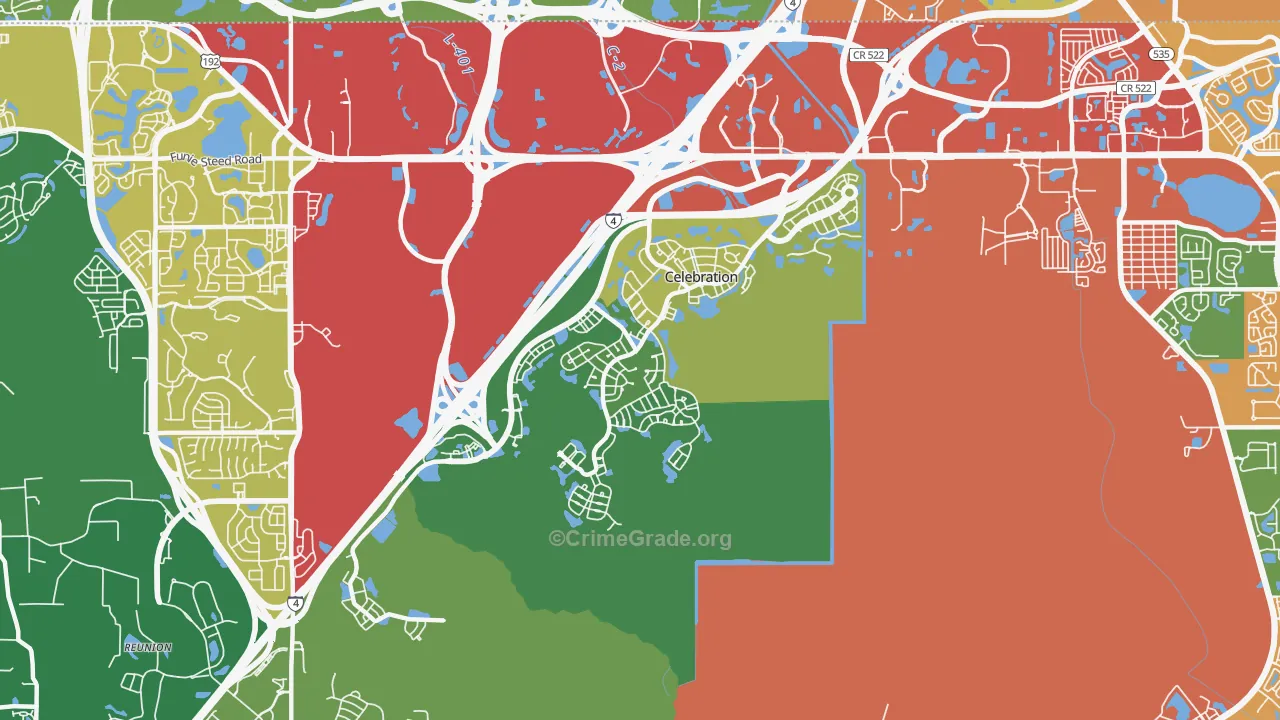 Celebration, FL Map of Robbery Rates