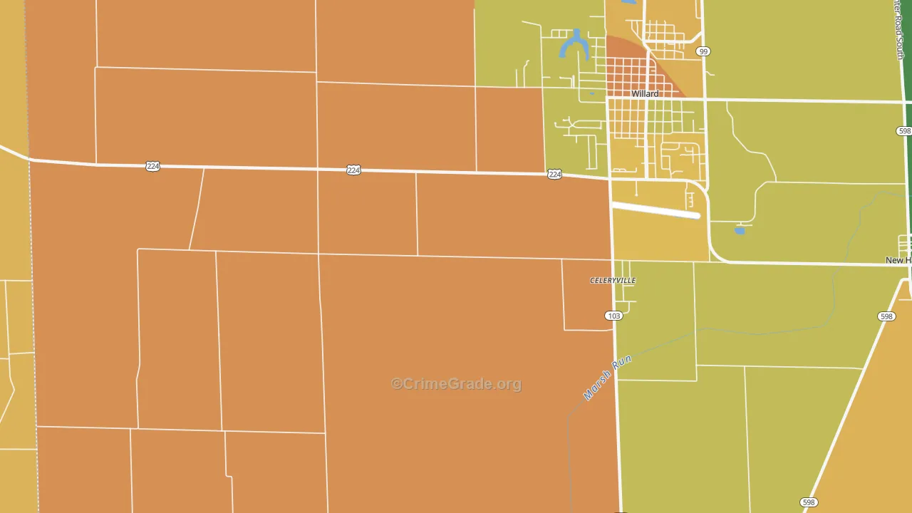 Celeryville, OH Map of Robbery Rates