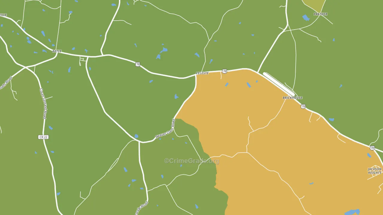 Celeste, GA Map of Robbery Rates