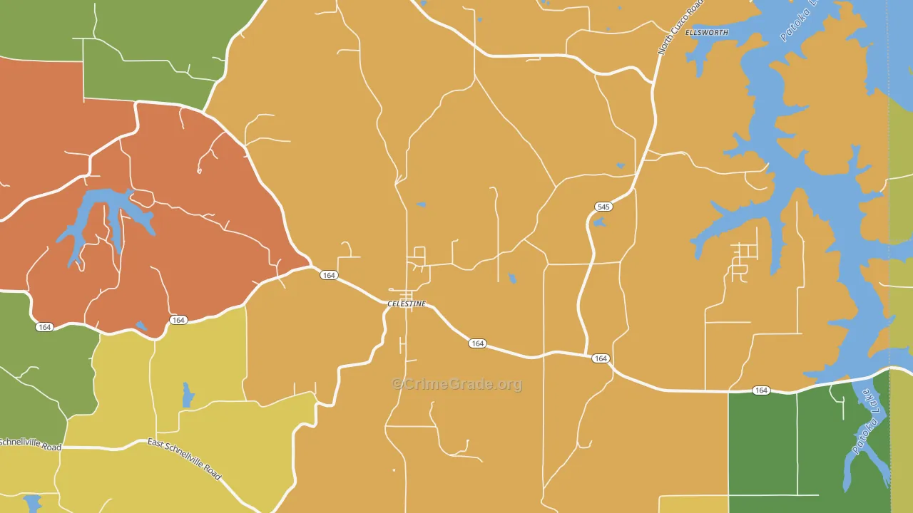 Celestine, IN Map of Robbery Rates