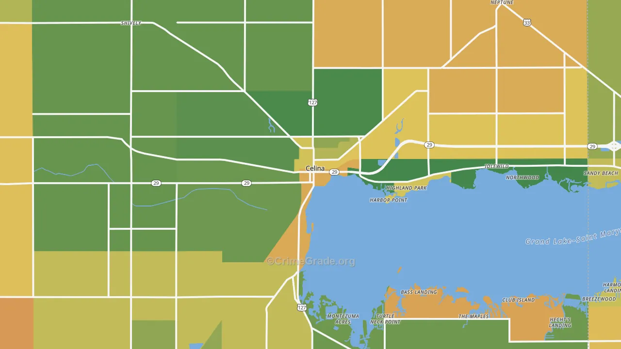 Celina, OH Map of Robbery Rates