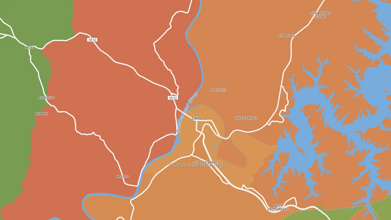 Celina, TN Map of Robbery Rates