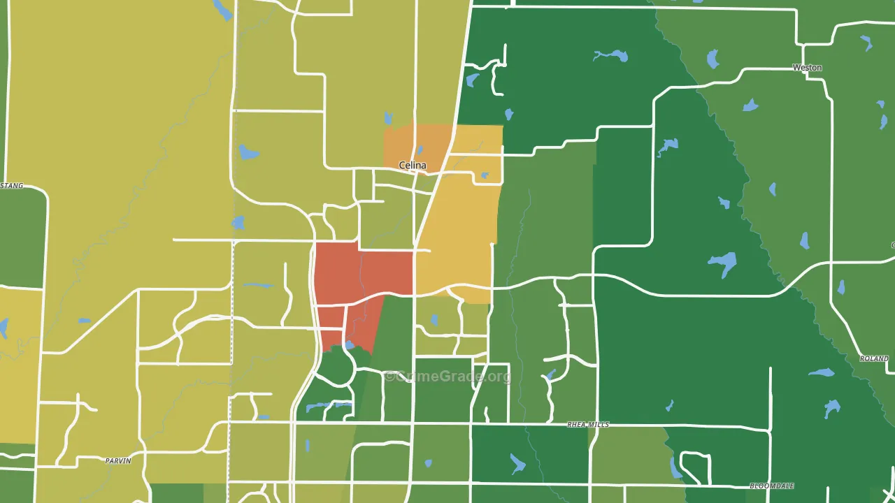 Celina, TX Map of Robbery Rates