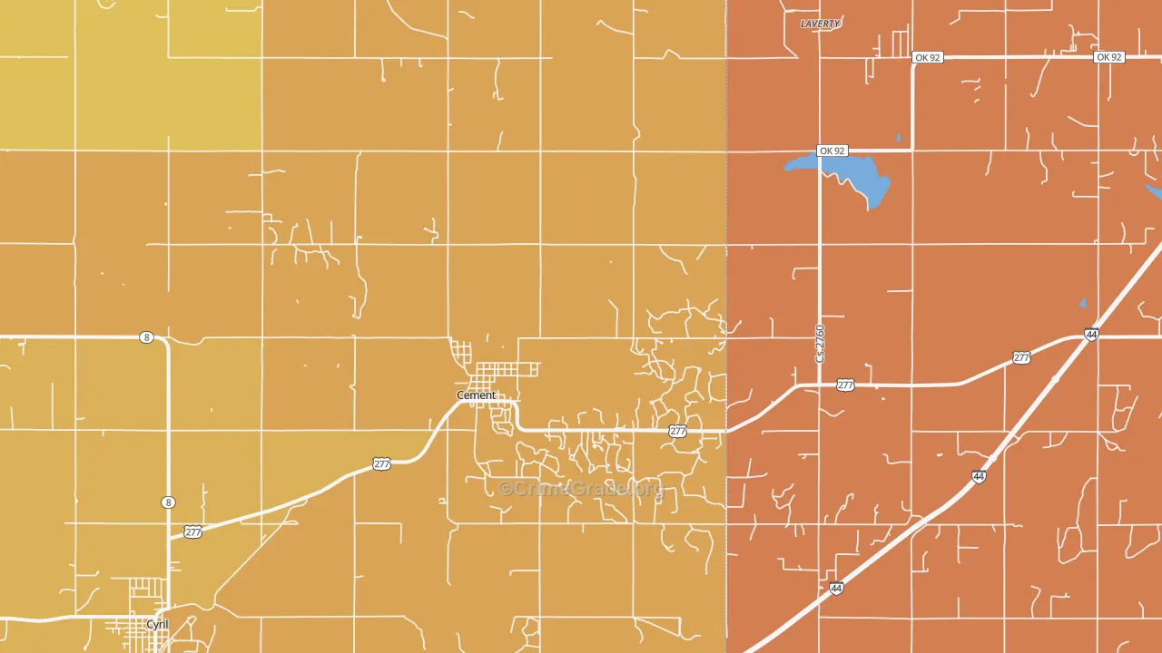 Cement, OK Map of Robbery Rates