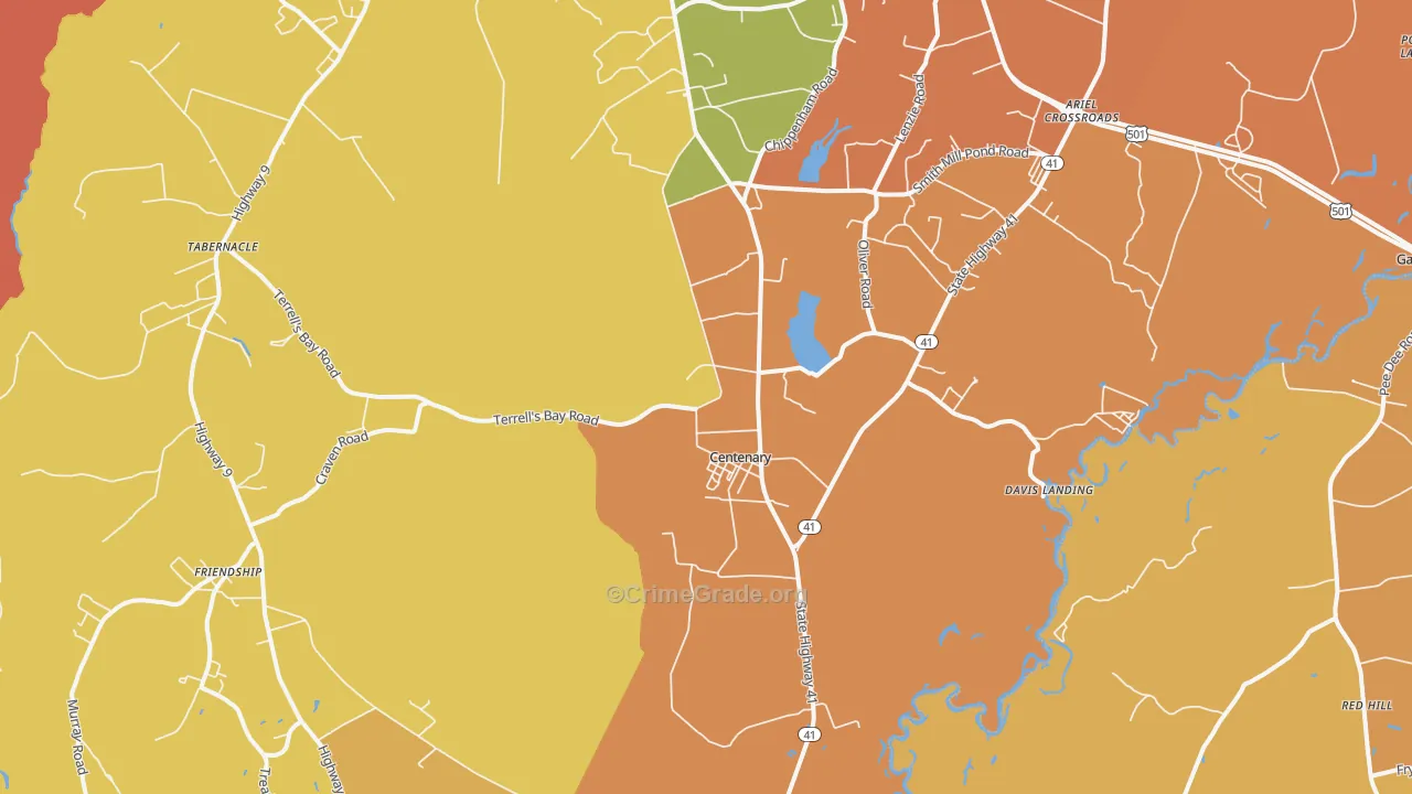 Centenary, SC Map of Robbery Rates