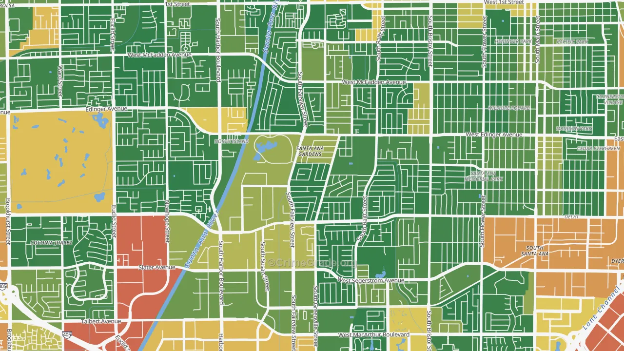 Centennial Park, Santa Ana, CA Map of Robbery Rates