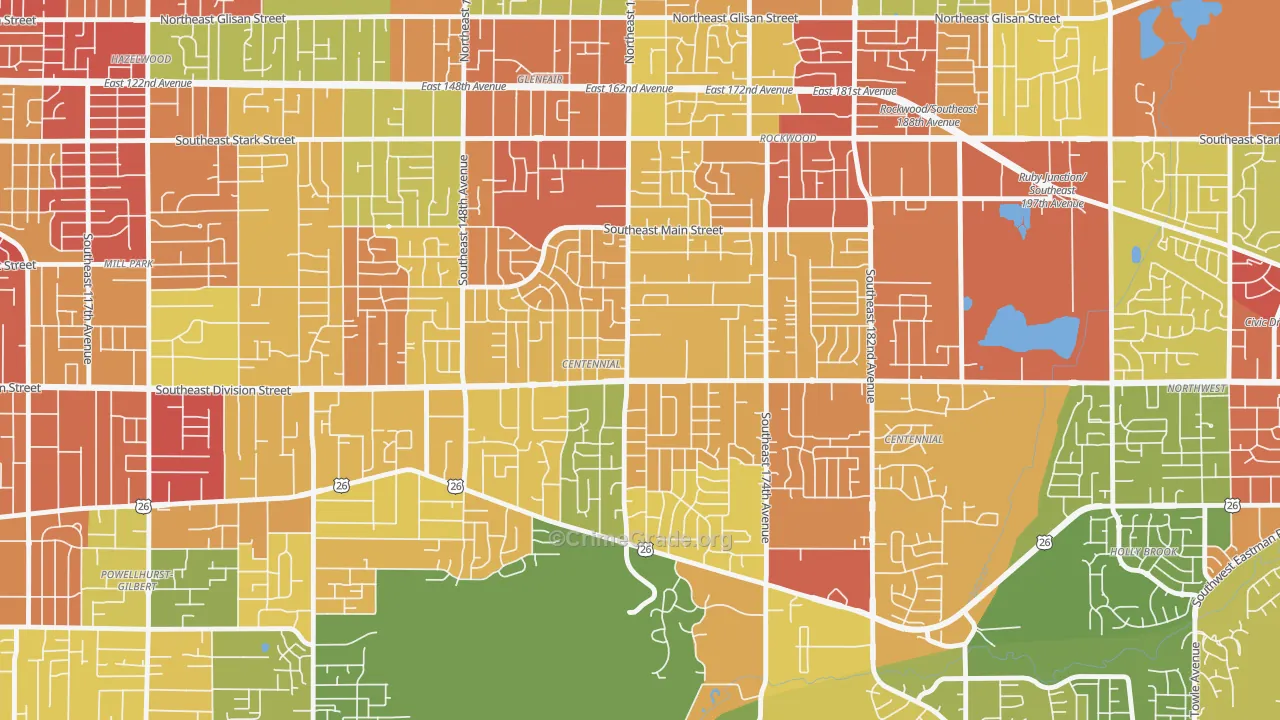 Centennial, Portland, OR Map of Robbery Rates