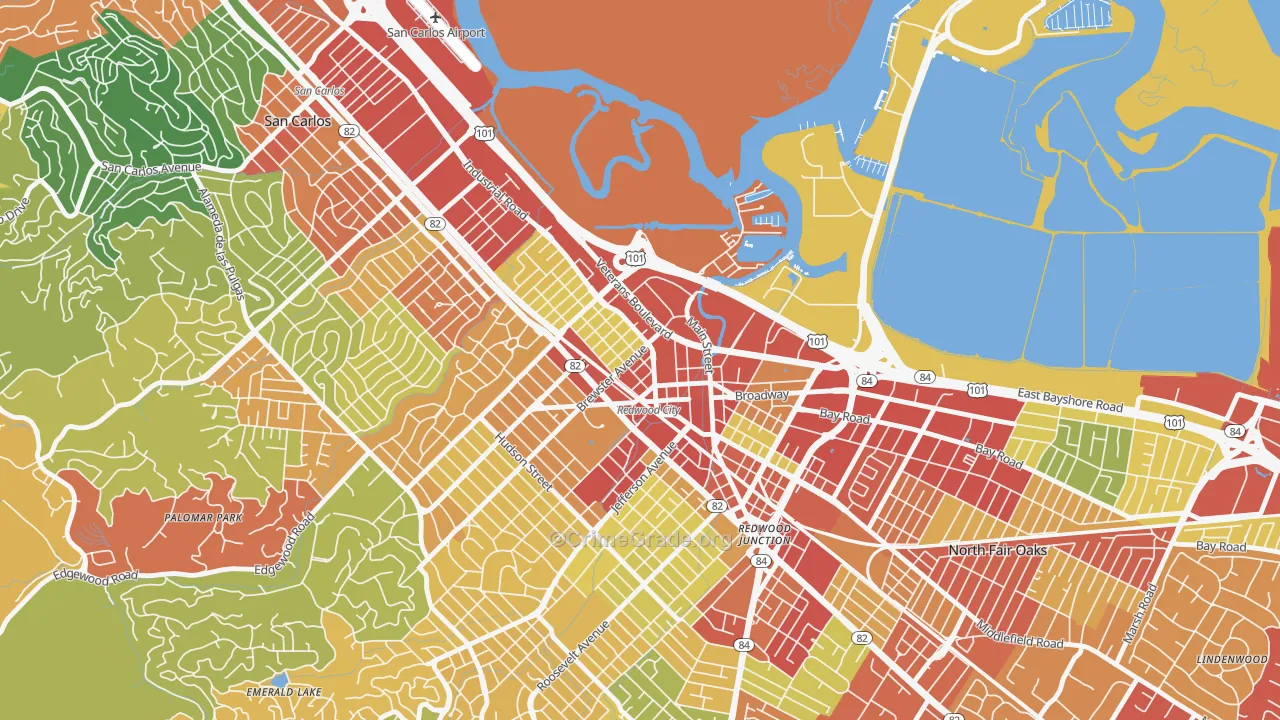 Centennial, Redwood City, CA Map of Robbery Rates