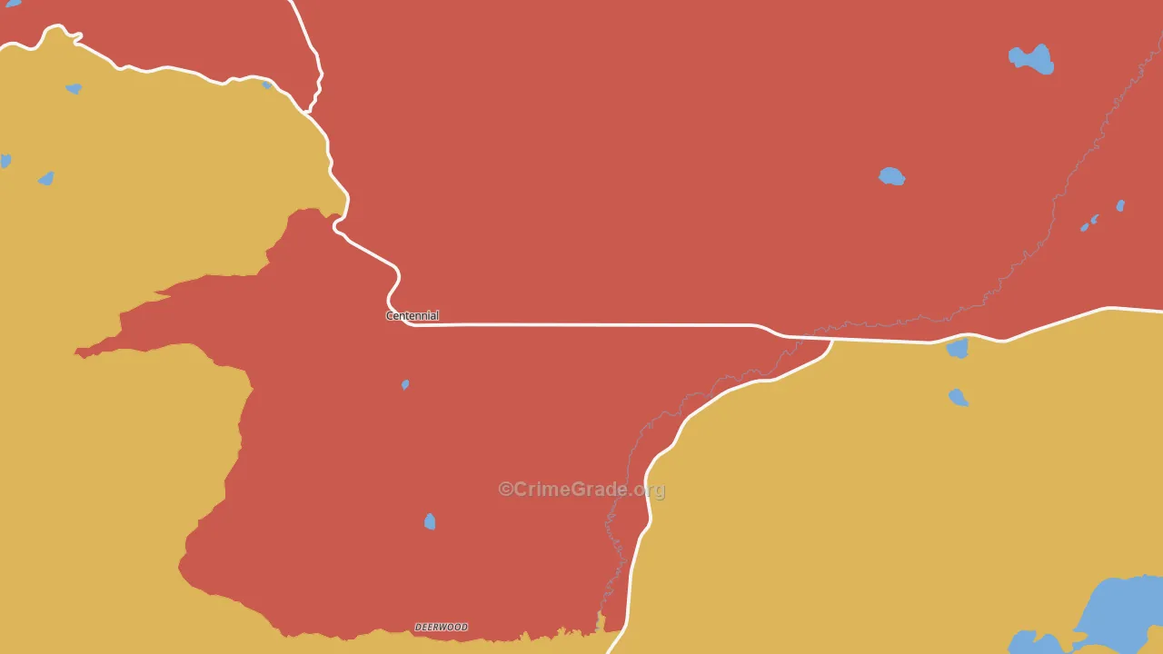 Centennial, WY Map of Robbery Rates