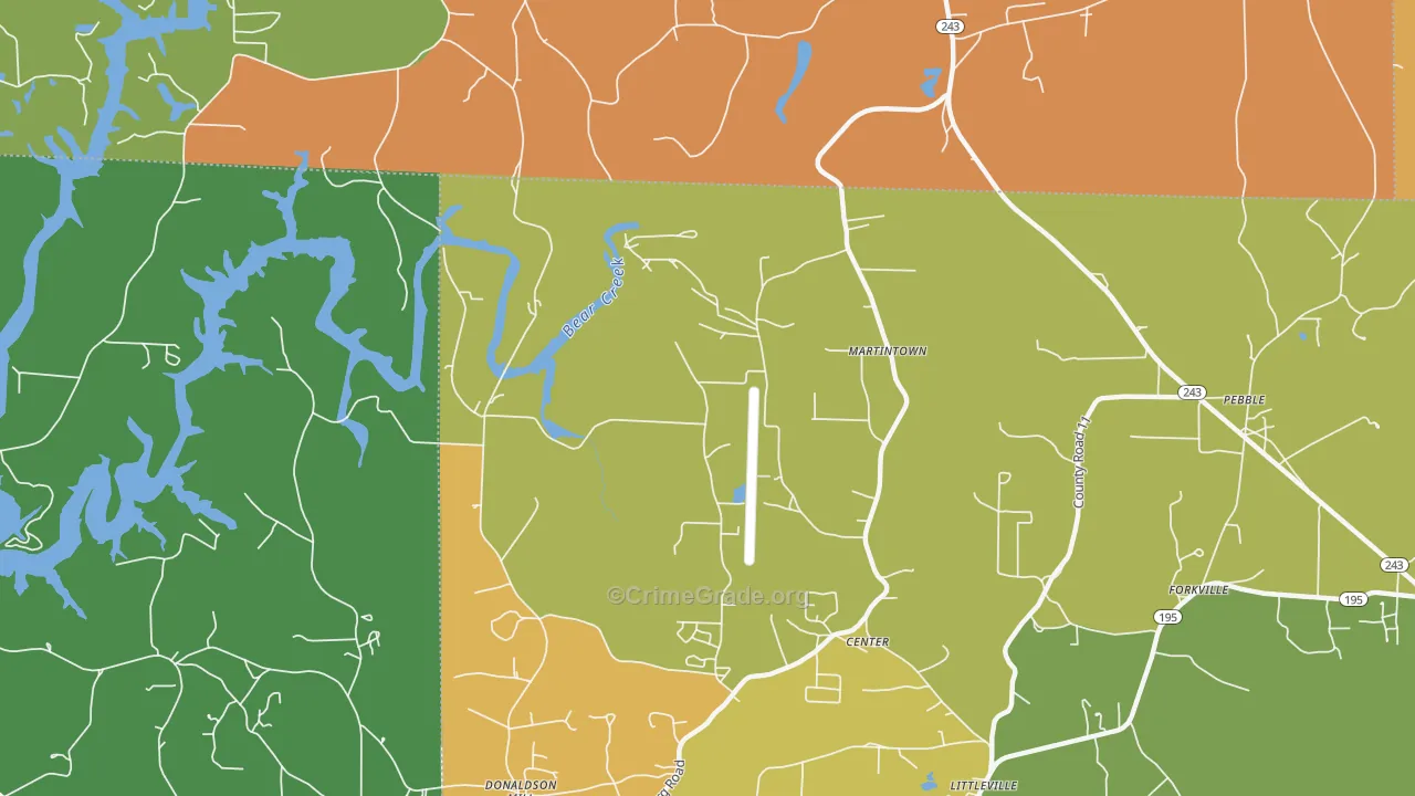 Center, AL Map of Robbery Rates