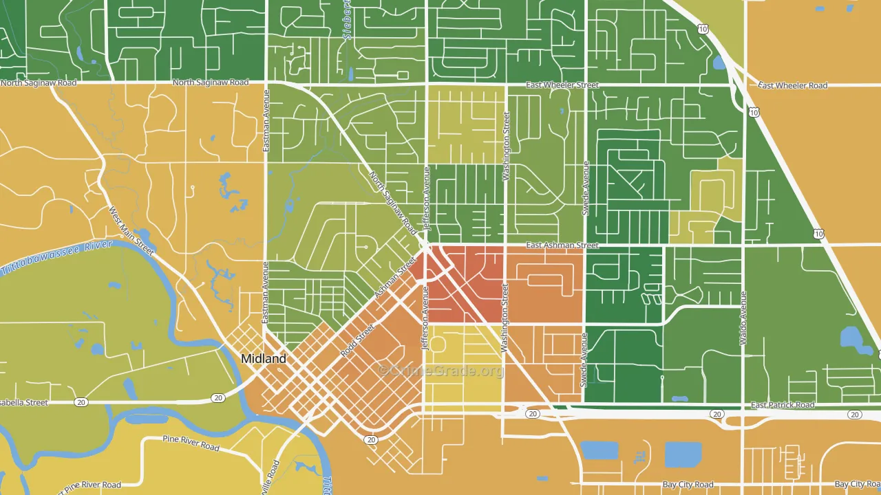 Center City, Midland, MI Map of Robbery Rates