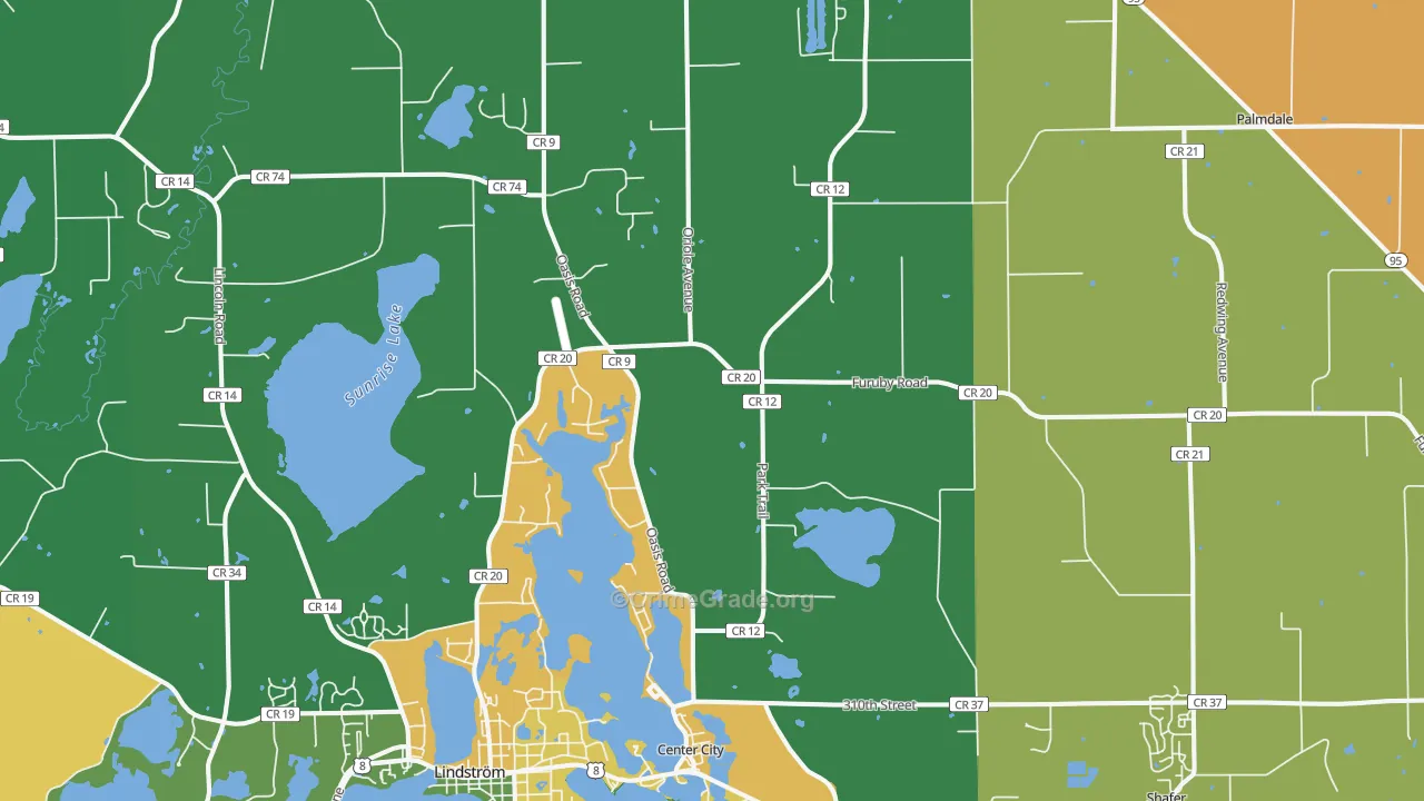 Center City, MN Map of Robbery Rates