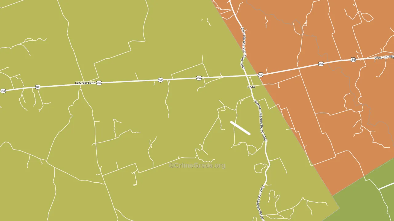 Center City, TX Map of Robbery Rates