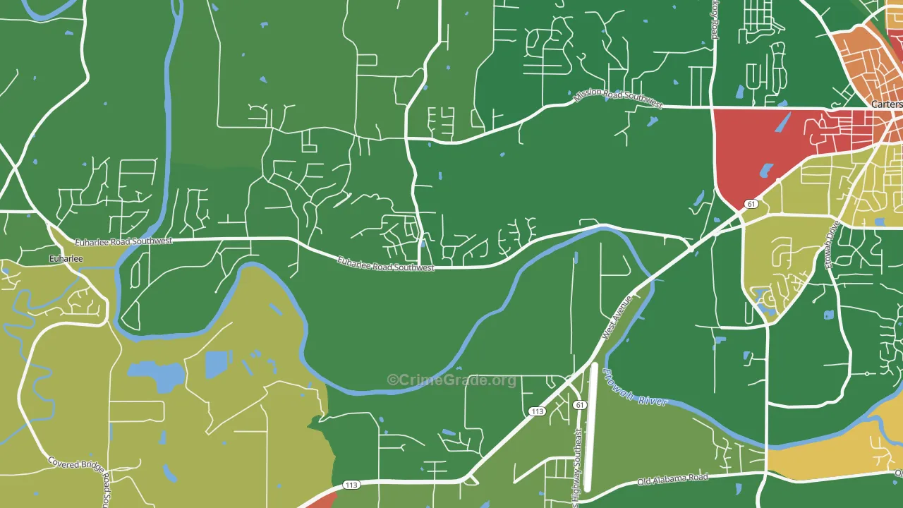 Center, GA Map of Robbery Rates