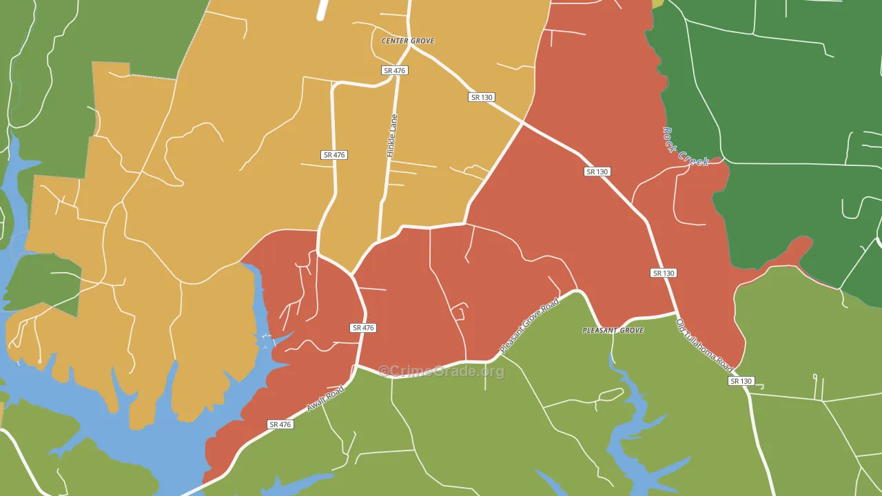 Center Grove, TN Map of Robbery Rates