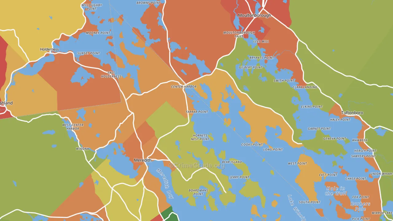 Center Harbor, NH Map of Robbery Rates