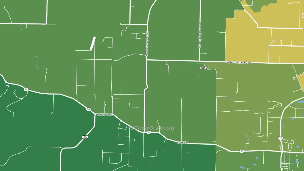 Center Hill, AR Map of Robbery Rates