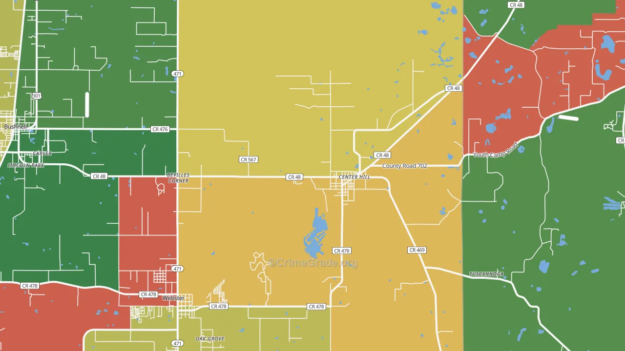 Center Hill, FL Map of Robbery Rates
