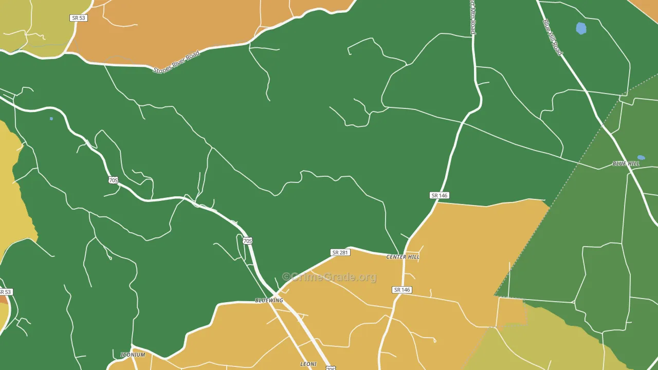 Center Hill, TN Map of Robbery Rates