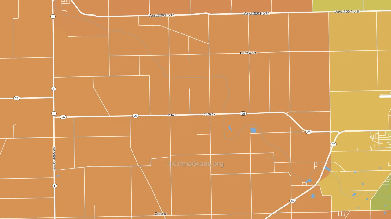 Center, IN Map of Robbery Rates