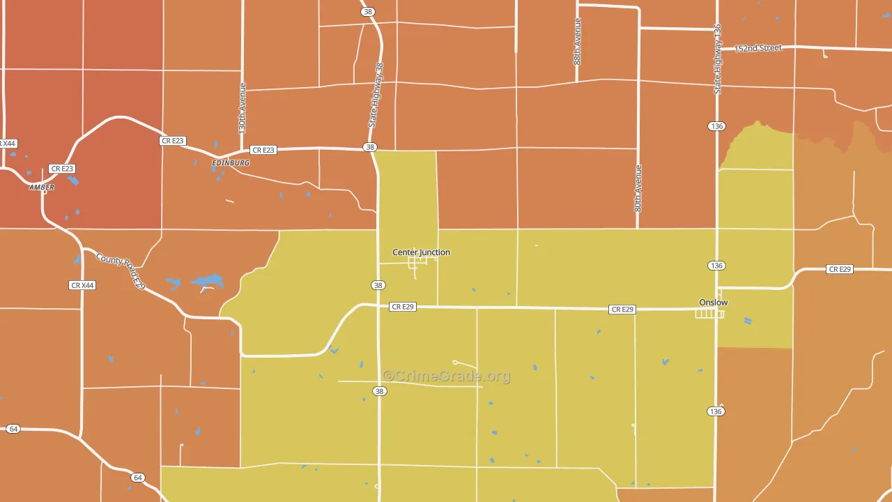 Center Junction, IA Map of Robbery Rates