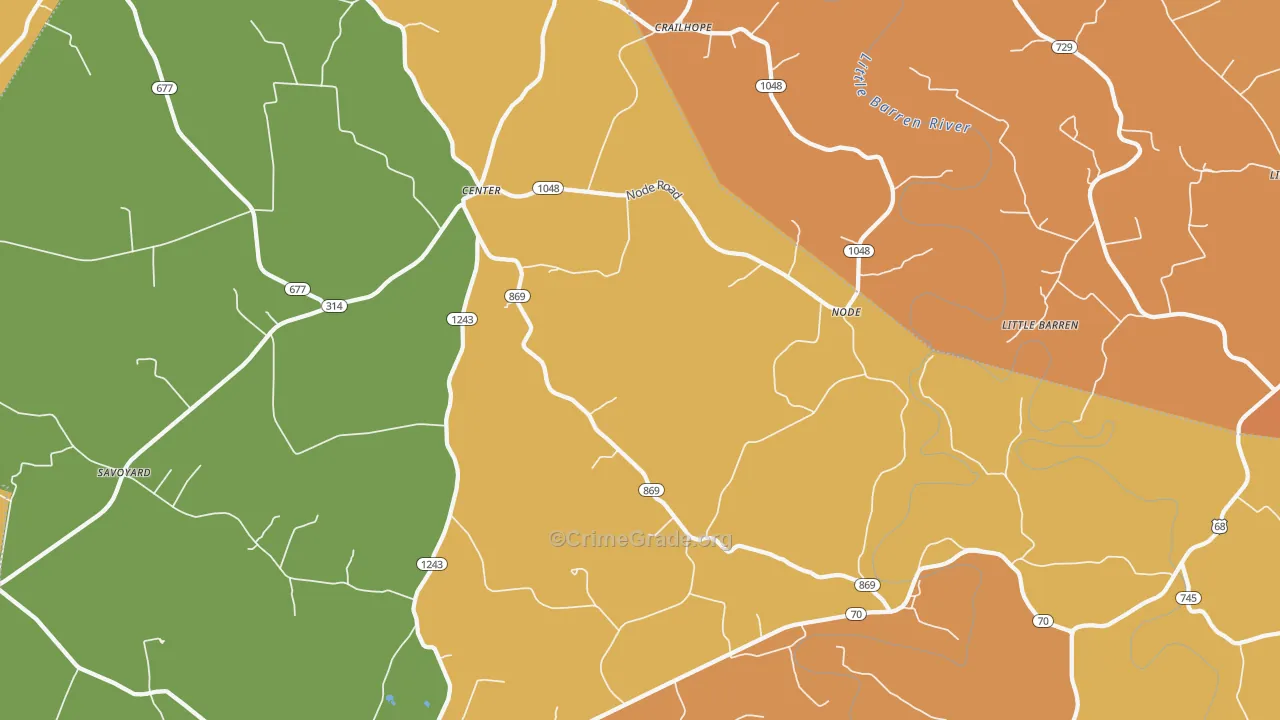 Center, KY Map of Robbery Rates