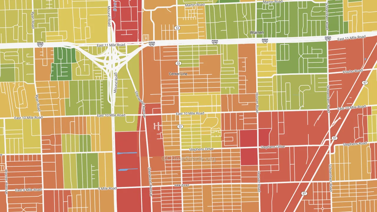 Center Line, MI Map of Robbery Rates
